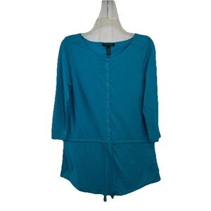 Lauren Ralph Lauren Half Button Drawstring Tunic Women’s Small Turquoise Blue